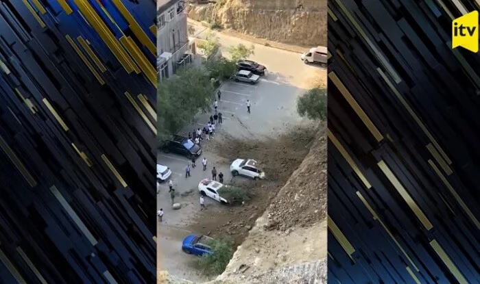 Bakıda dəhşət: Maşınlar torpağın altında qaldı – Video